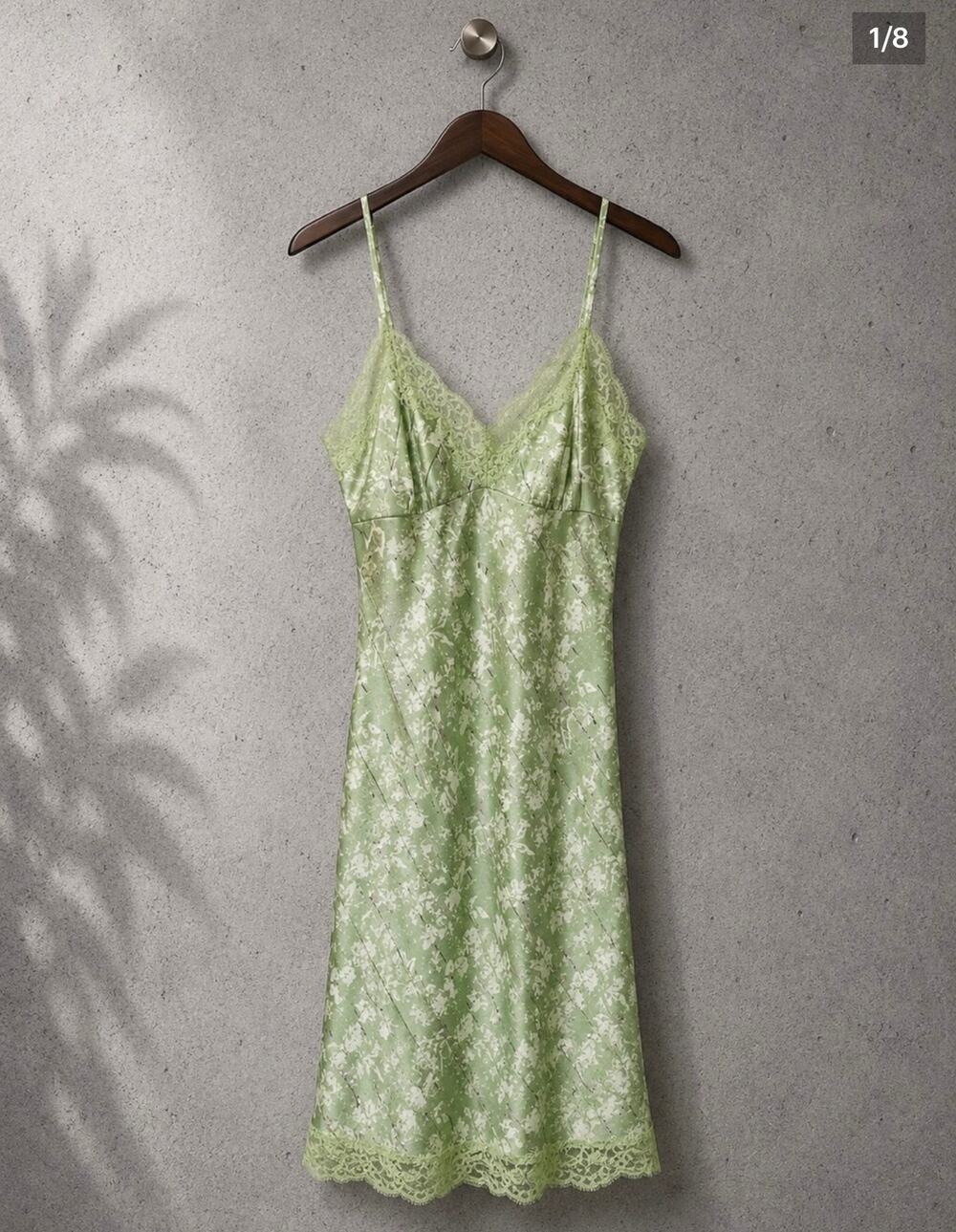 Gold Hawk 100% Silk Green and Pink Slip Dress Size S